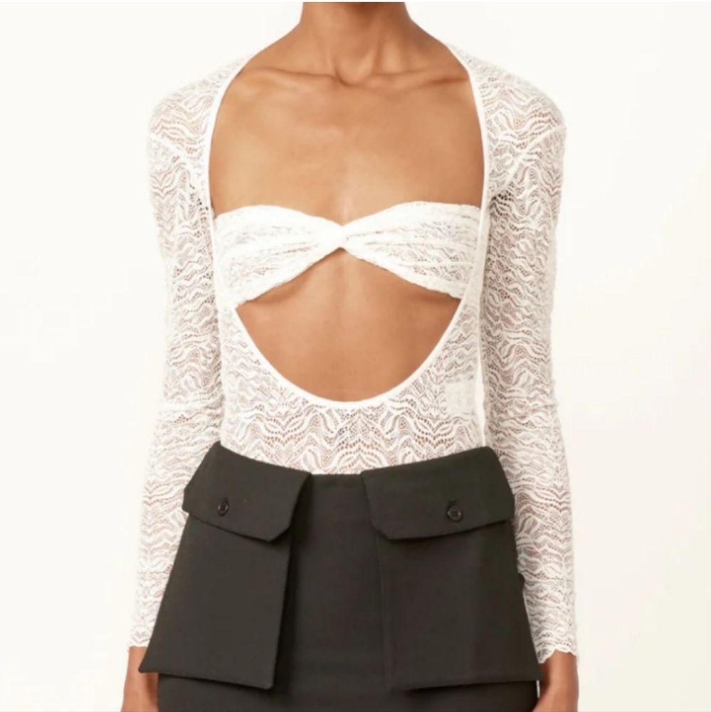 Beaufille Long Sleeve Baes Bodysuit in White Large NWT